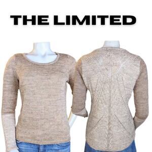 The Limited Sweater XS Cream & Beige Colorblock Open Knit Back High Low Coastal